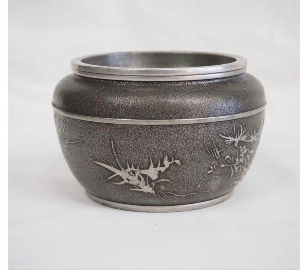 楽一番公式アカウント74送料無料　間村自造 古錫 蘭竹菊梅四君子建水煎茶器