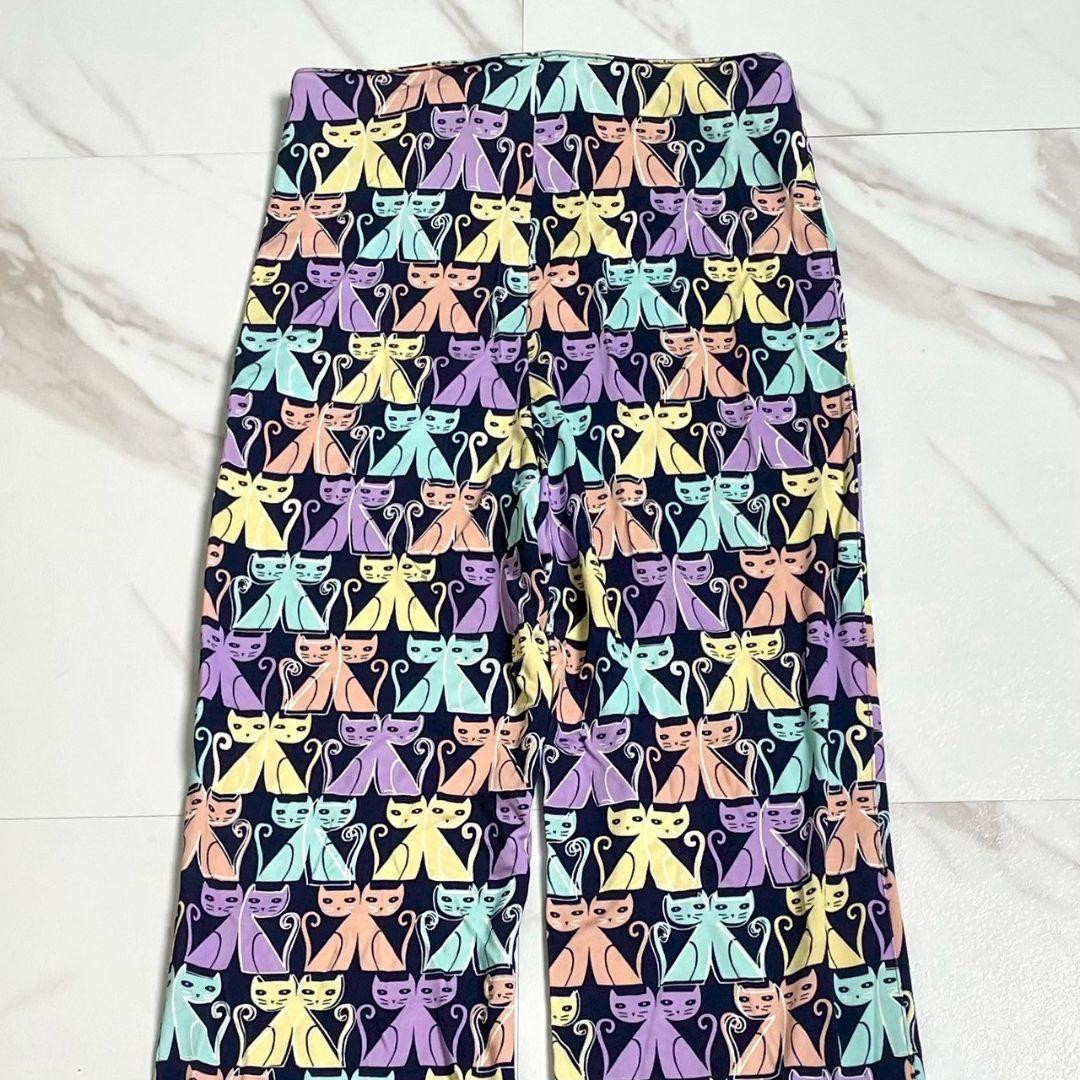 美品 猫 総柄●miu miu フレアパンツ ストレッチ 伸縮 マルチカラー S