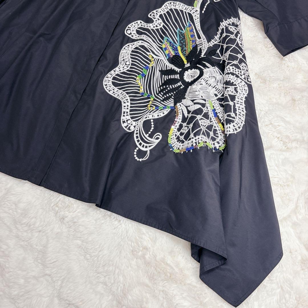 【美品】トクコプルミエヴォル 花 刺繍 オーバーサイズ チュニック9号 ブラック