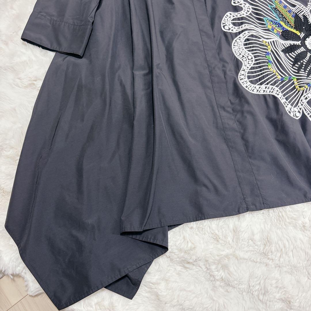 【美品】トクコプルミエヴォル 花 刺繍 オーバーサイズ チュニック9号 ブラック