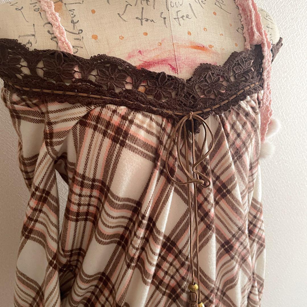 00s 希少 LIZLISA 2way 起毛チェック柄オフショルワンピ 姫カジ