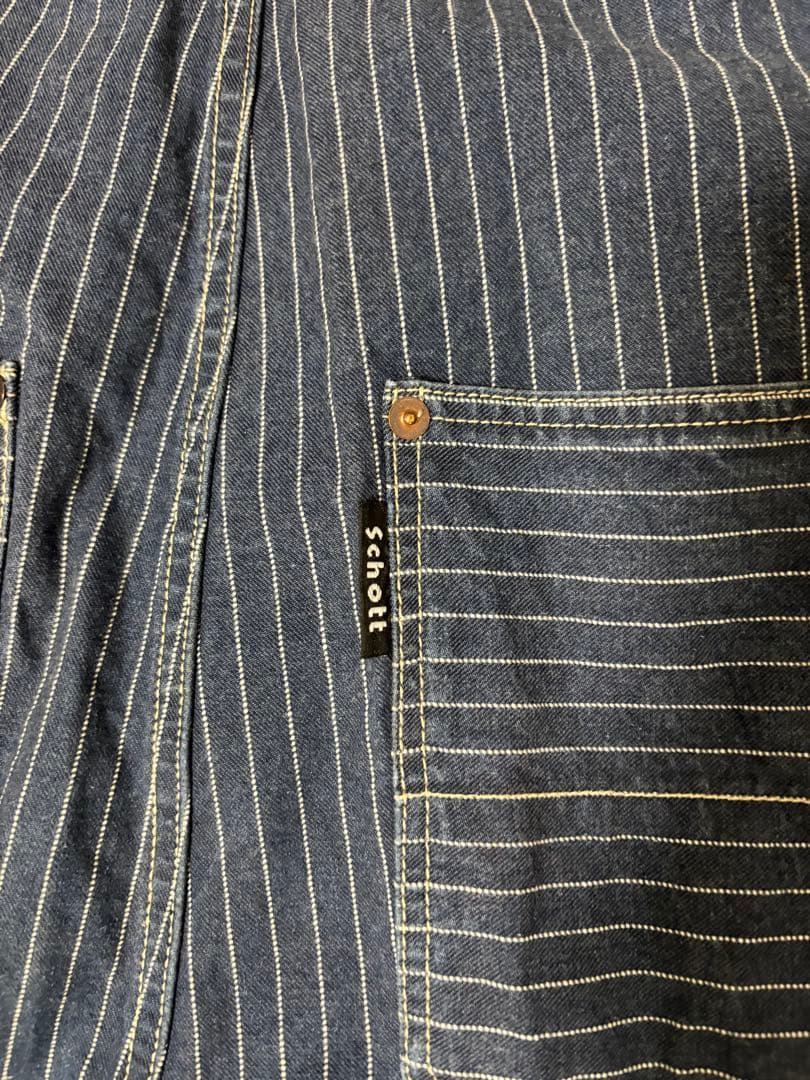 SCHOTT BROS. ストライプ オーバーオール ネイビー