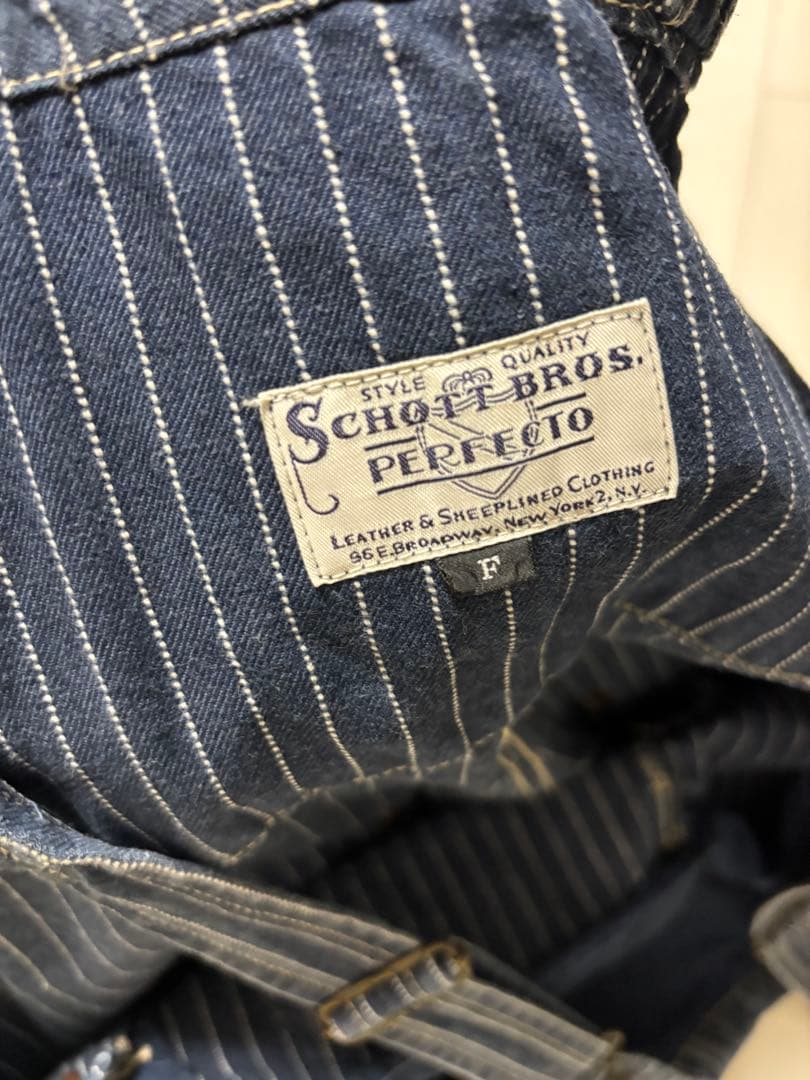 SCHOTT BROS. ストライプ オーバーオール ネイビー