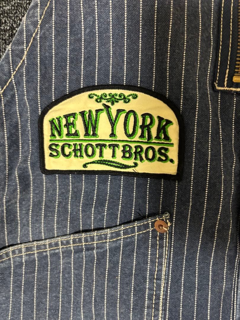 SCHOTT BROS. ストライプ オーバーオール ネイビー
