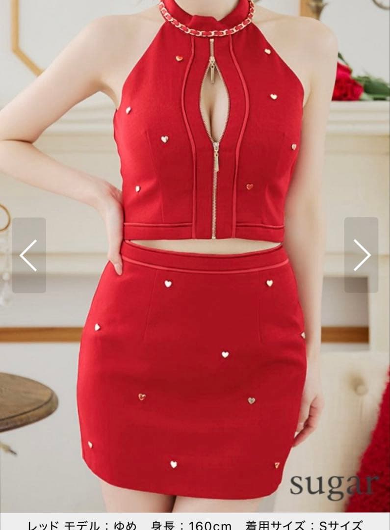 セットアップ ハートスタッズ ホルターネック タイトミニドレス