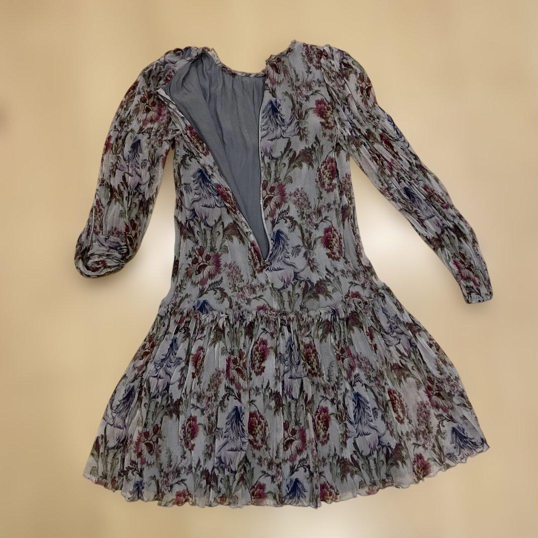 Dolce Gabbana シルク長袖ワンピース　グレー花柄　S