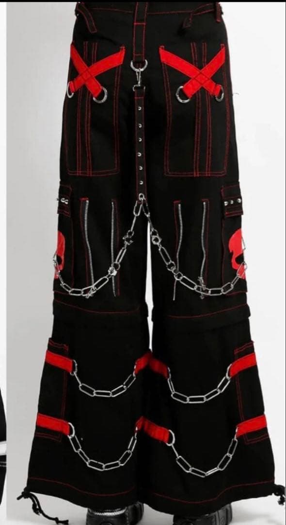 【特価】TRIPP NYC スカルプリント ワークパンツ XS ブラック/レッド