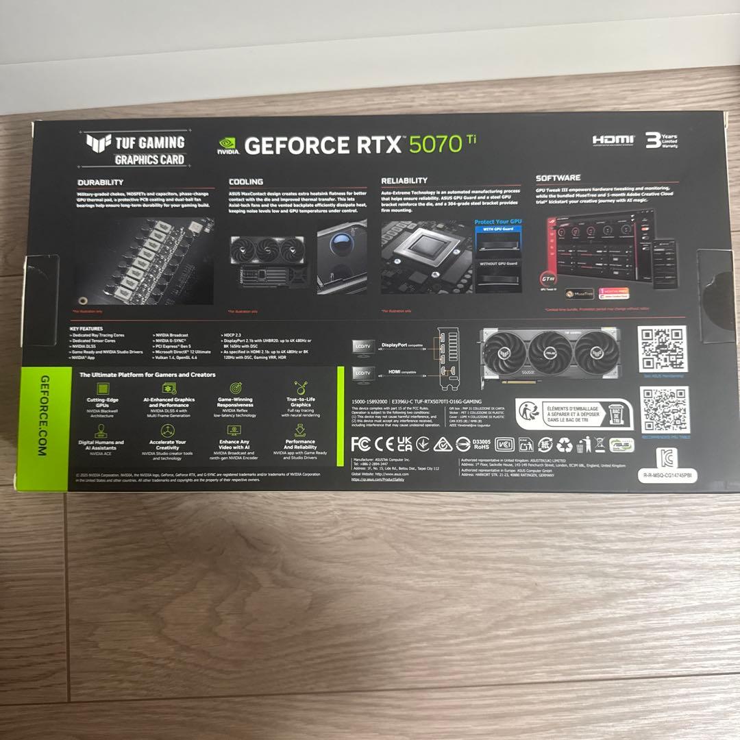 グラフィックボード・グラボ・ビデオカード ASUS RTX 5070Ti TUF-RTX5070TI-O16G