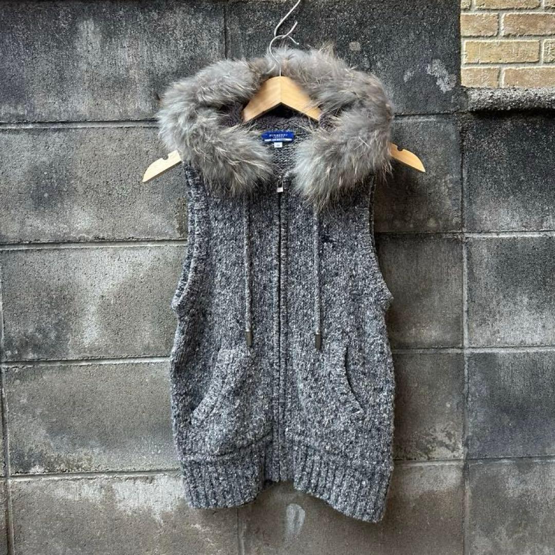 美品/BURBERRY LONDON /ニットベスト/リアルファー パーカー