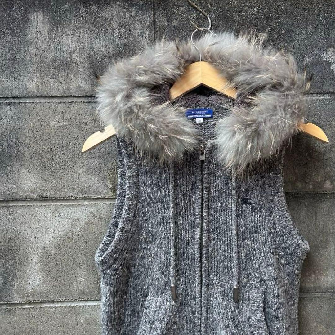 美品/BURBERRY LONDON /ニットベスト/リアルファー パーカー
