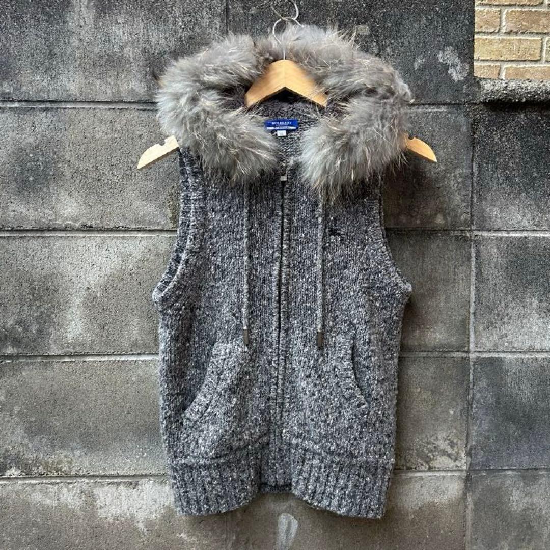美品/BURBERRY LONDON /ニットベスト/リアルファー パーカー