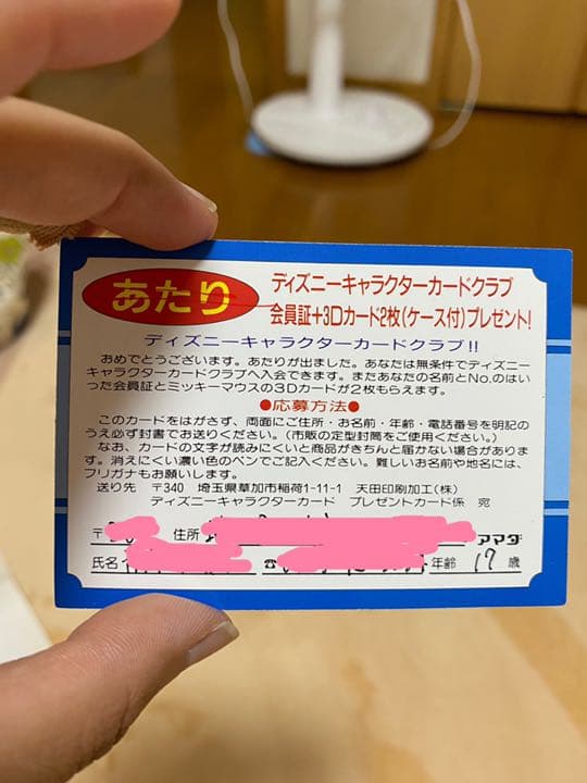 ◆天田印刷加工㈱ ディズニーキャラクターカードクラブ会員証の3Dカード2枚◆