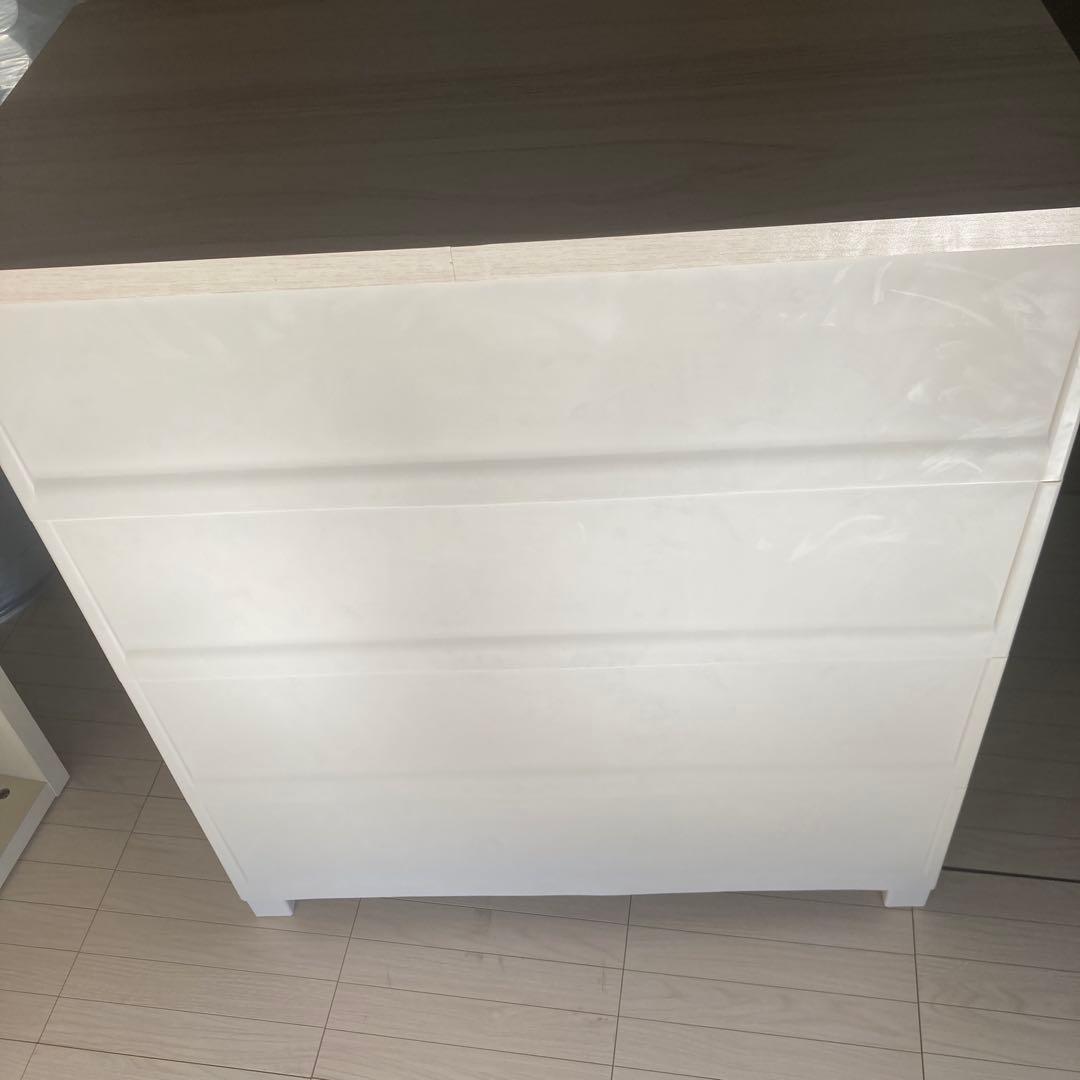 プラスチック 洋タンス 収納ケース 4段 木製天板 ホワイト