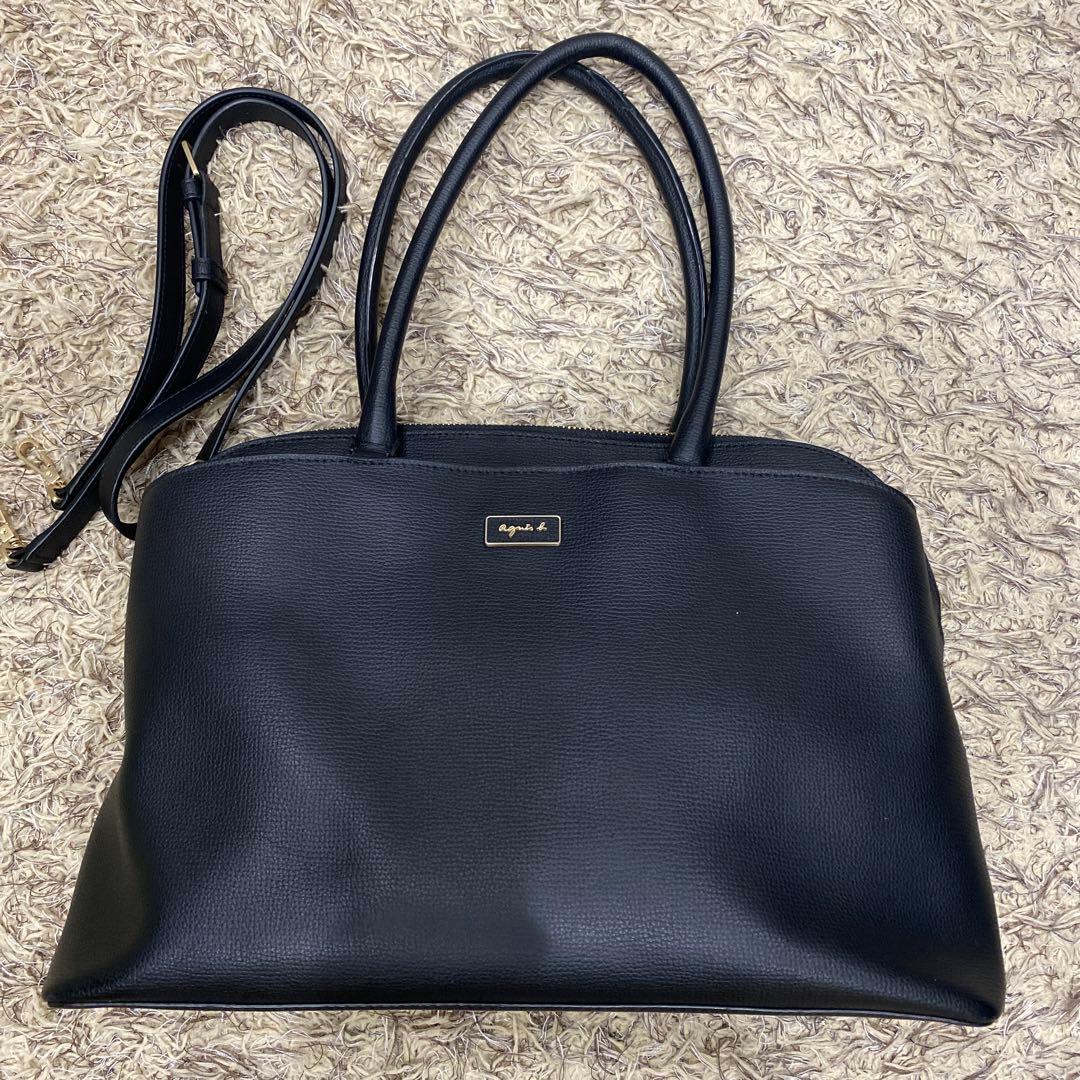 agnès b アニエスベー レザー ハンドバッグ トート A4 掛け 黒