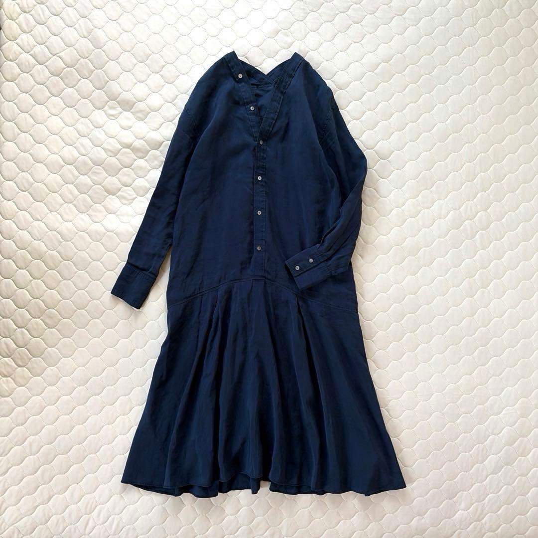 【24SS】BEARDSLEY✴︎カラーレスシャツワンピース　ネイビー　サイズ0