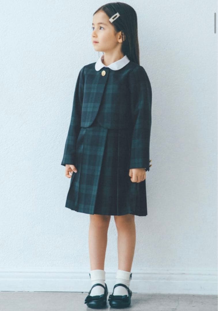 フォーマルドレス グリーン　ブラックウォッチ　 チェック柄　入学　入園　冠婚葬祭