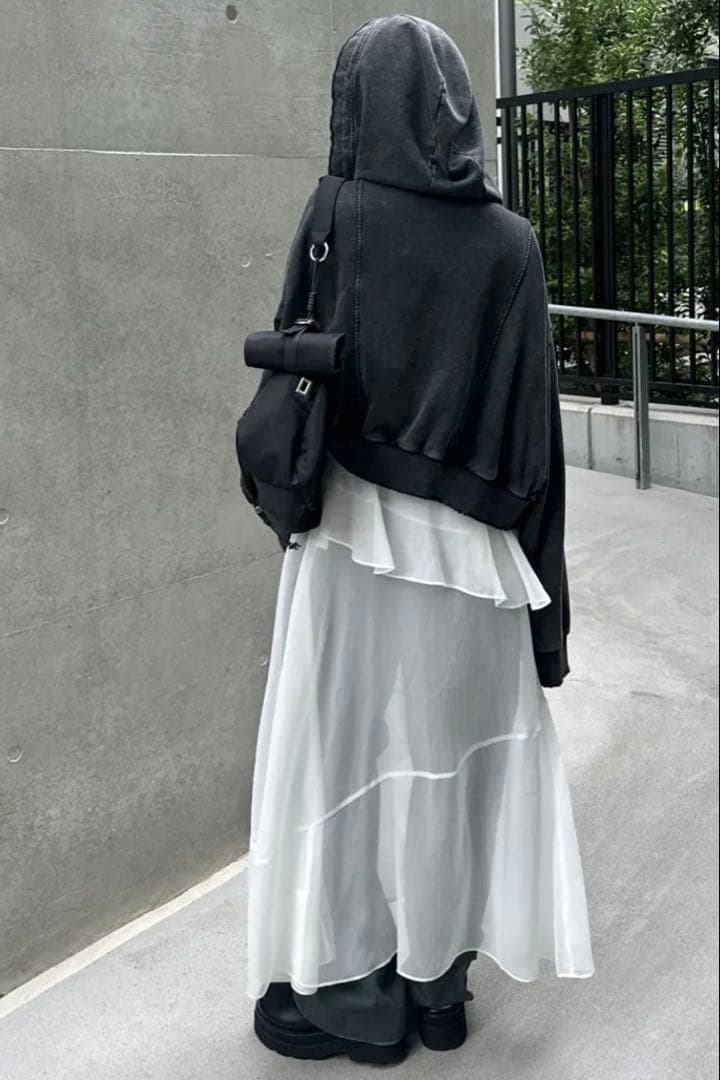 AMERI OYSTER SILHOUETTE HOODIEチャコールブラックF