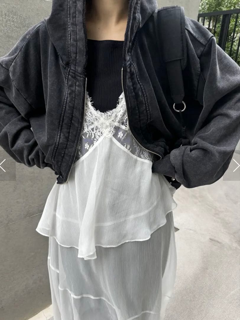 AMERI OYSTER SILHOUETTE HOODIEチャコールブラックF