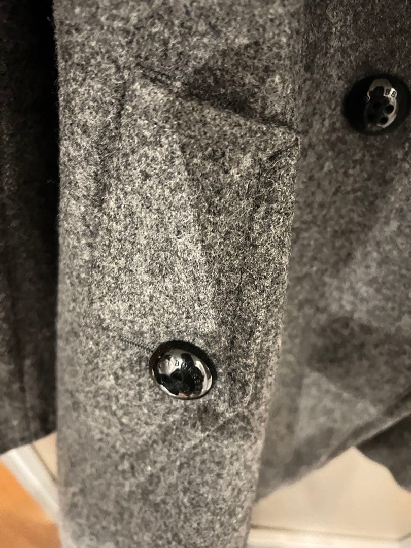 グレー ウール ピーコート ファー襟付き