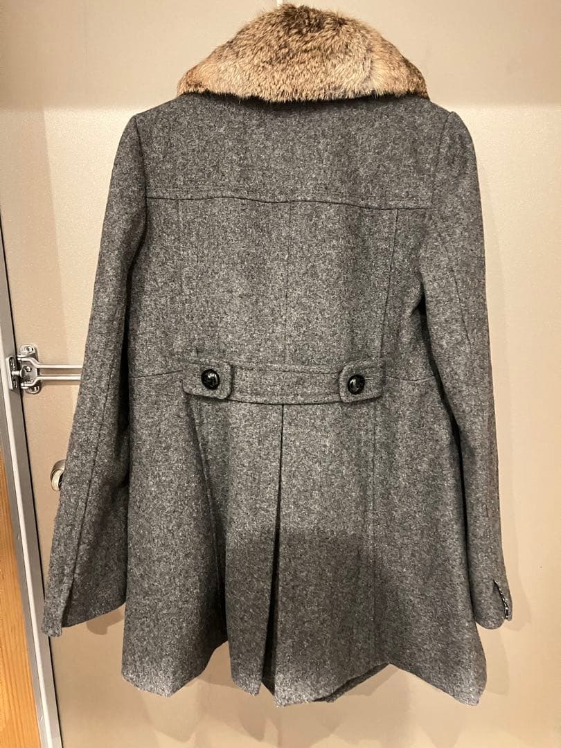 グレー ウール ピーコート ファー襟付き