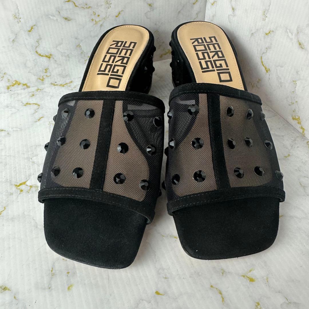 セルジオロッシ✨ほぼ未使用 スタッズ付ミュールサンダル シースルー サイズ37