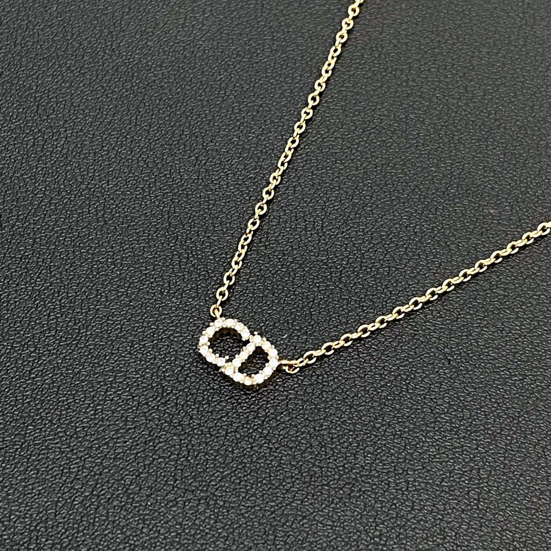 美品 ディオール Dior CDロゴ ラインストーン ネックレス ゴールド.