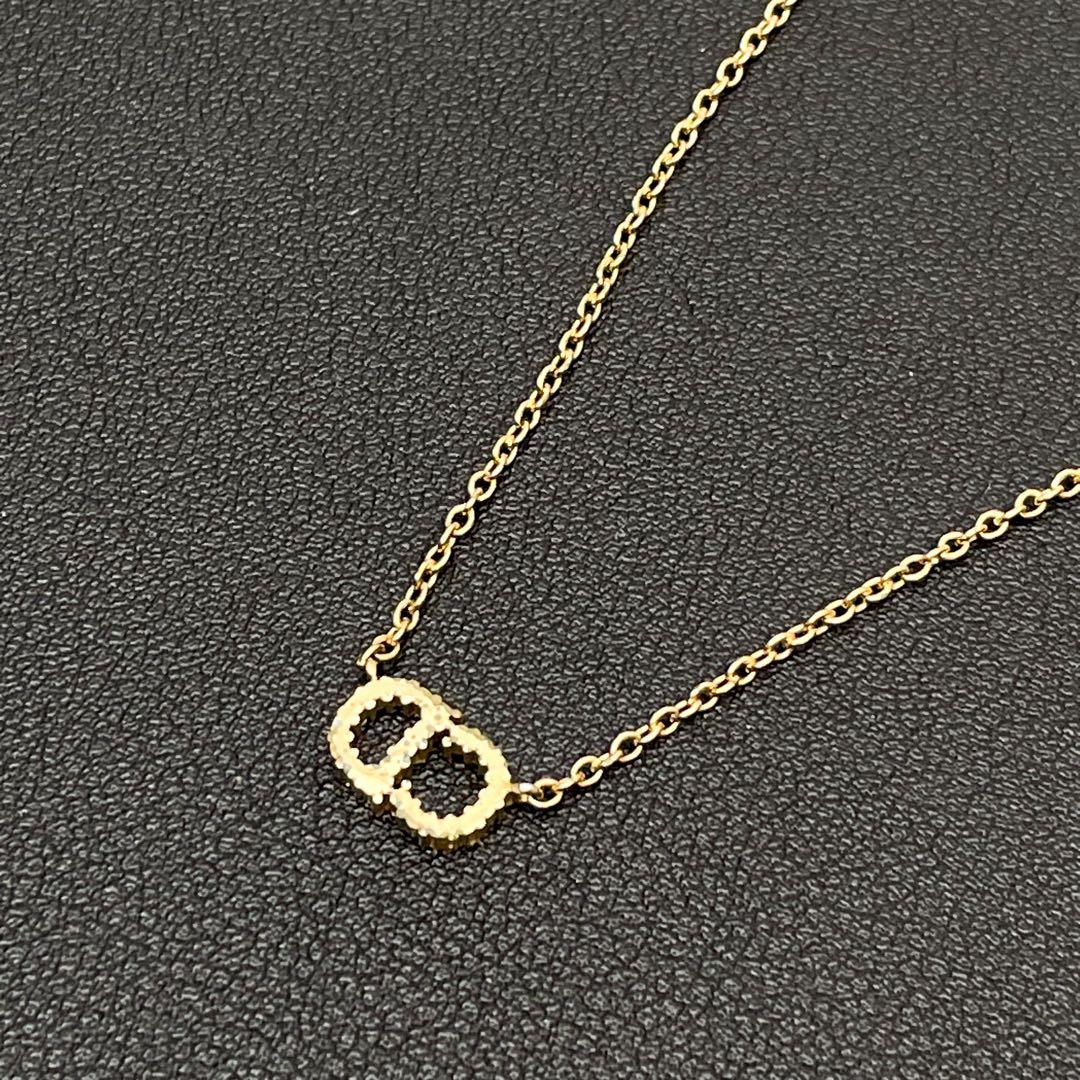 美品 ディオール Dior CDロゴ ラインストーン ネックレス ゴールド.