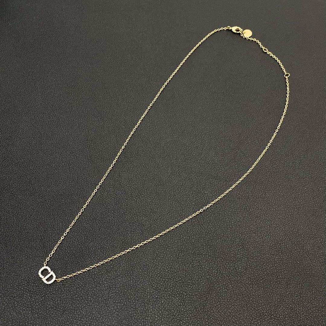 美品 ディオール Dior CDロゴ ラインストーン ネックレス ゴールド.
