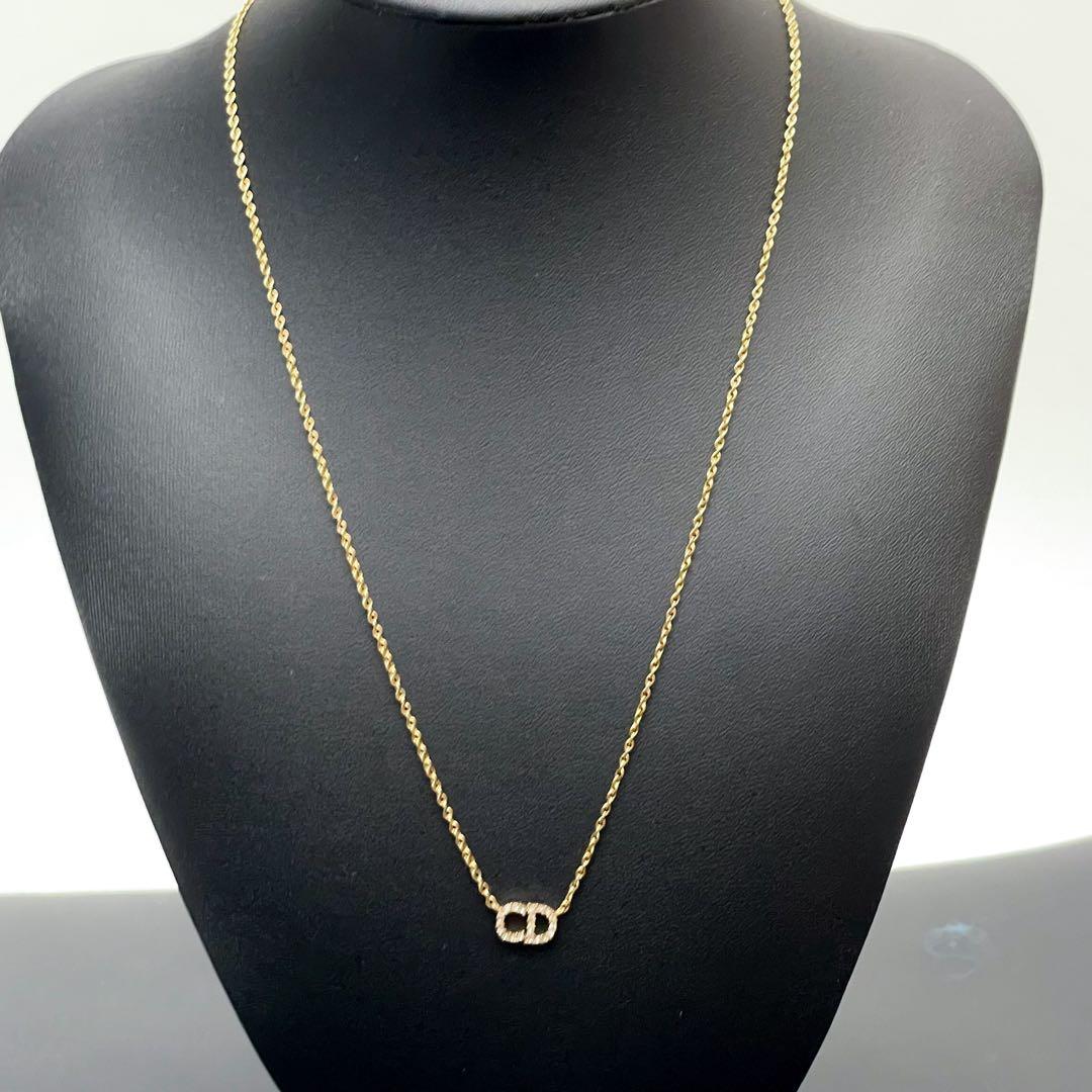 美品 ディオール Dior CDロゴ ラインストーン ネックレス ゴールド.