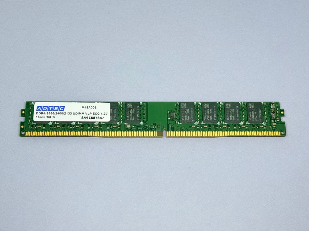 メモリー ADTEC DDR4-2666/2400 UDIMM VLP ECC 16GB