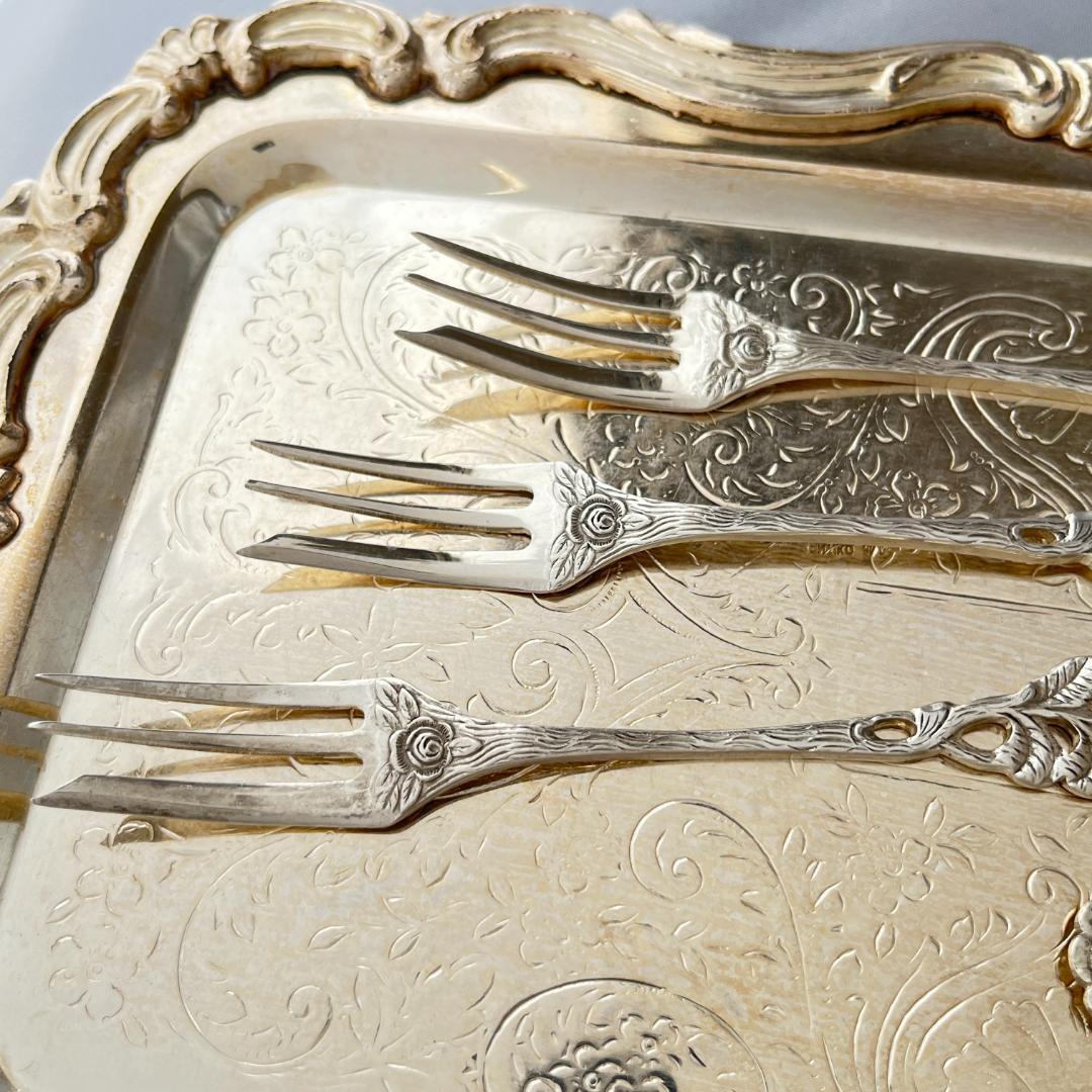 【ANTICO】 ヒルデスハイムローズ ケーキフォーク 6本【純銀】 12cm