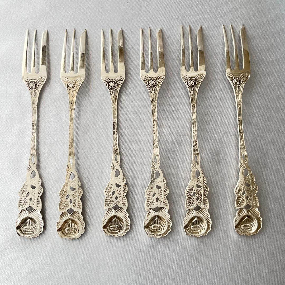 【ANTICO】 ヒルデスハイムローズ ケーキフォーク 6本【純銀】 12cm