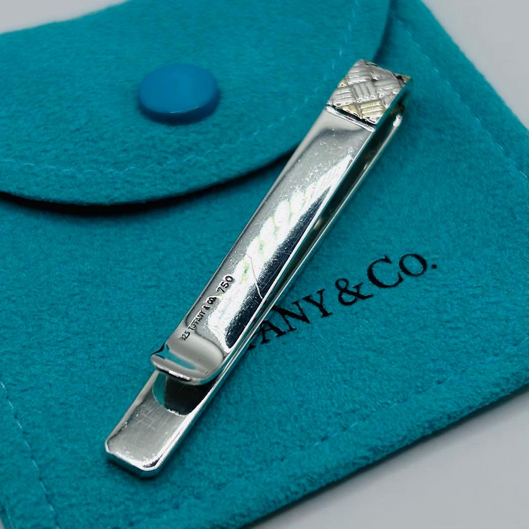 【美品】ティファニー ネクタイピン コンビ メッシュ 編み込み 750 925