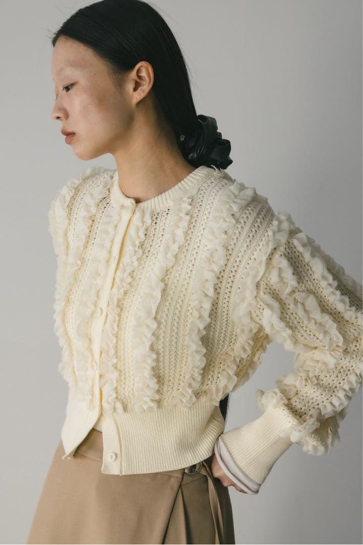 新品同様　今期　人気完売　スタイルミキサー　チュールフリルニットカーデ ホワイト