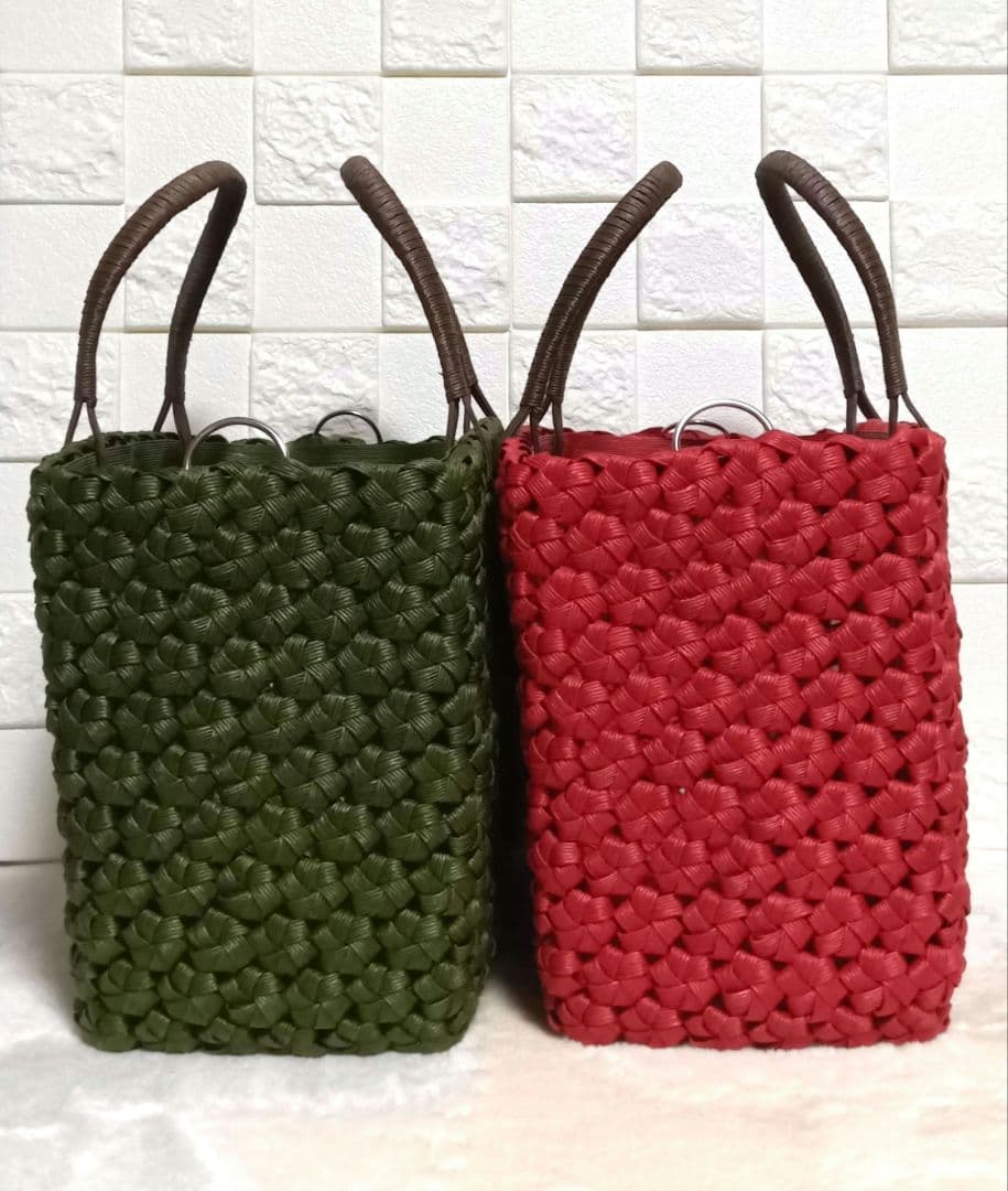 《 ぴいすけ》エコクラフトバンド　かごバック／花結び／２点