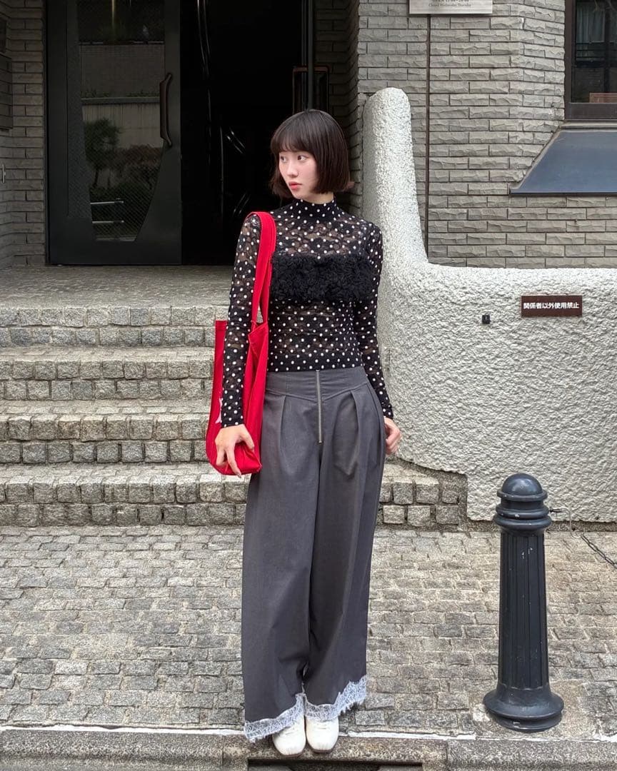 h*a様 DOT LACE SEE-THROUGH TOP (HIGH NECK