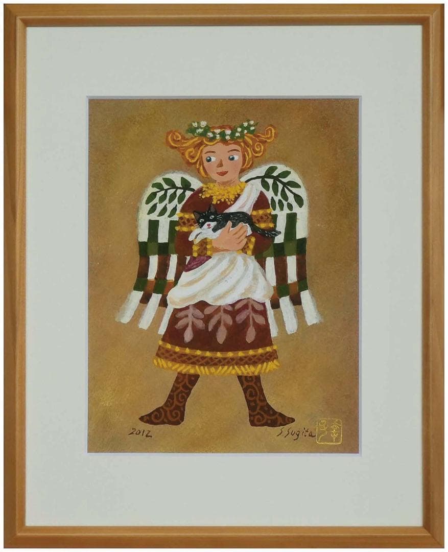 ジクレー版画「天使と子猫」八つ切額装（杉田幸子作）