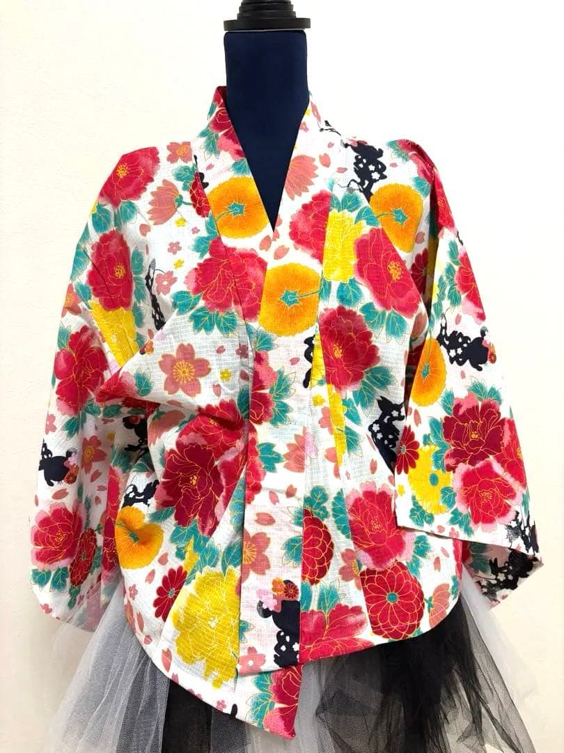 【創作】オリジナル浴衣 ミニ丈 ドレス浴衣ディズニー柄　兵児帯セット