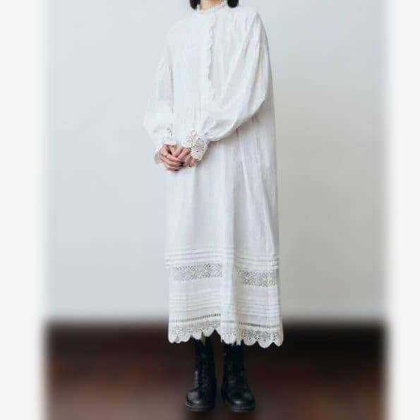 MEDE19F 大きいサイズ 3L ヴィンテージライク ネグリジェ風ワンピース