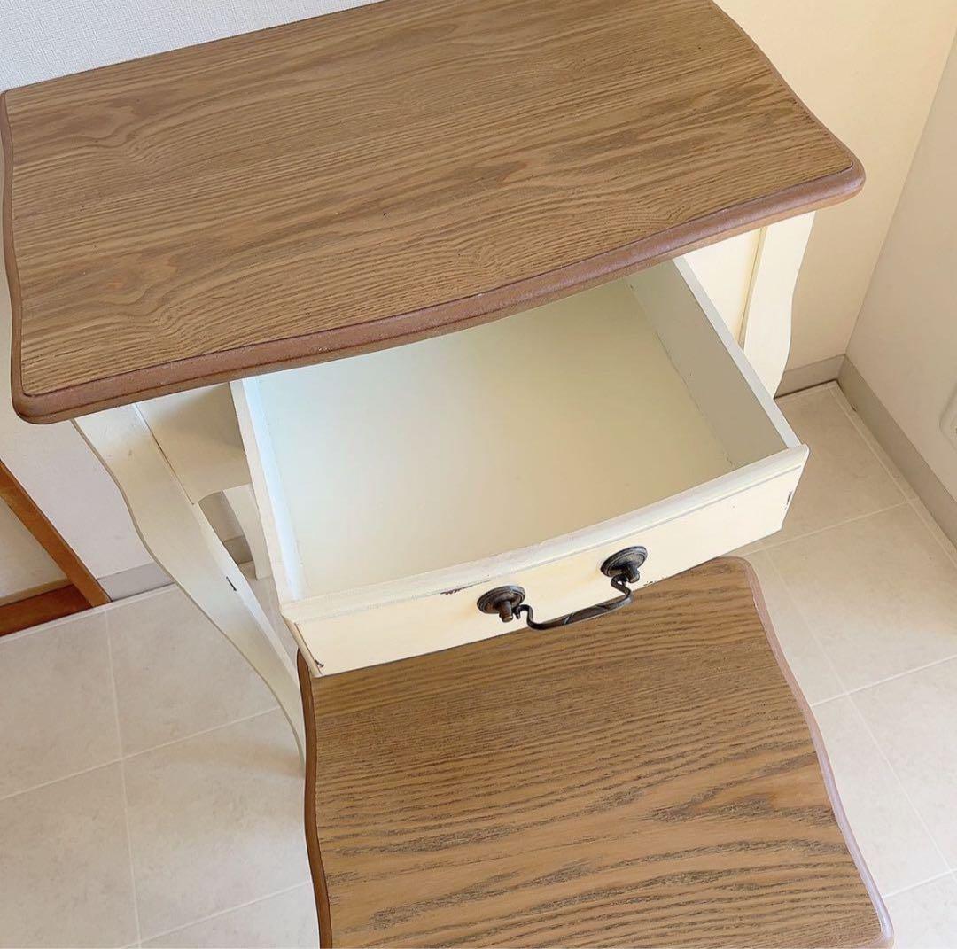 良品　シャビーシック木製コンソール引き出し付き