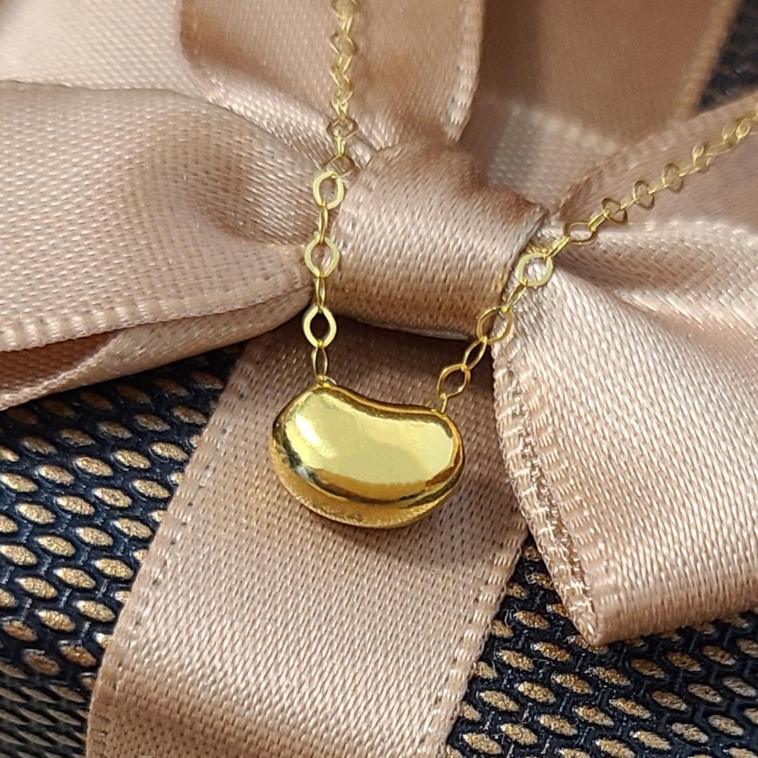 24金 K24 ビーンズ ネックレス 鏡面 豆 K18チェーン スライド式 金