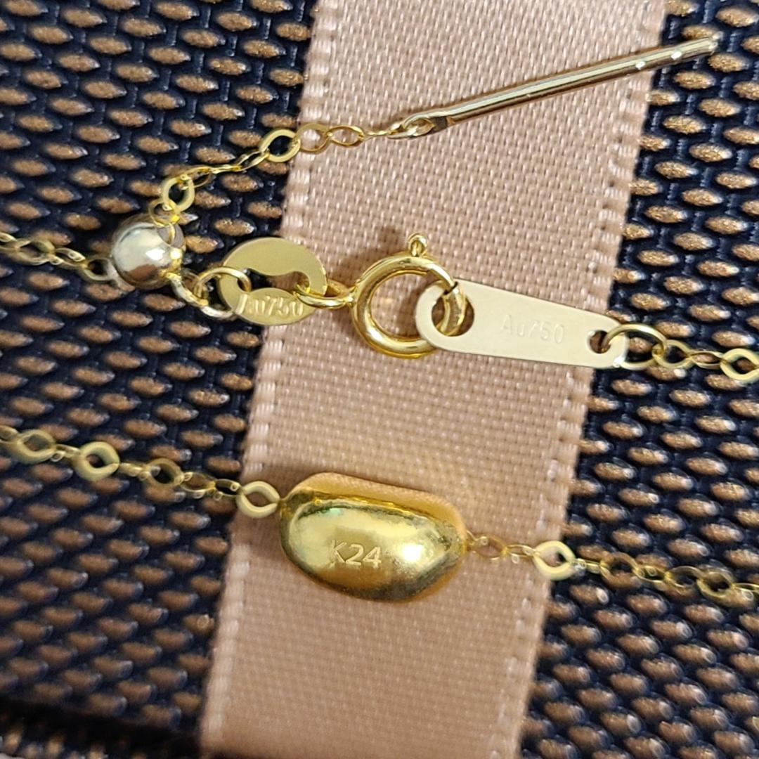 24金 K24 ビーンズ ネックレス 鏡面 豆 K18チェーン スライド式 金