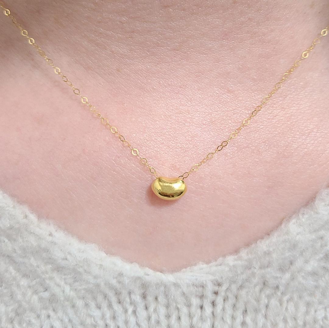 24金 K24 ビーンズ ネックレス 鏡面 豆 K18チェーン スライド式 金