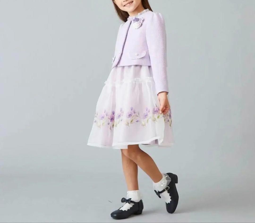 CHOPIN ボリュームオーガンジーアンサンブル 花柄 パープル 紫 120cm