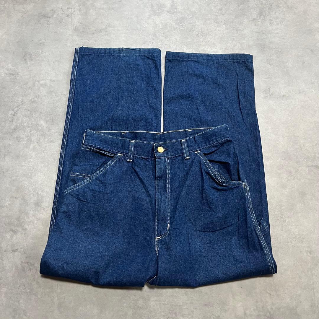 90's カーハート　星タグ　白ステッチ　ペインターパンツ　濃紺　ブルー　USA