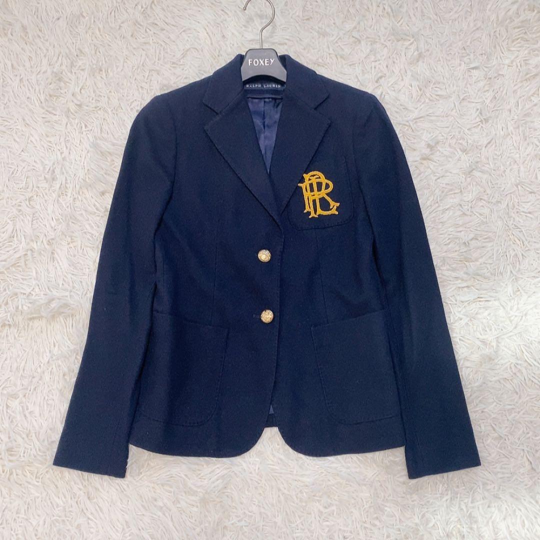 【美品】ラルフローレン 紺ブレ 金ボタン テーラードジャケット ロゴ エンブレム