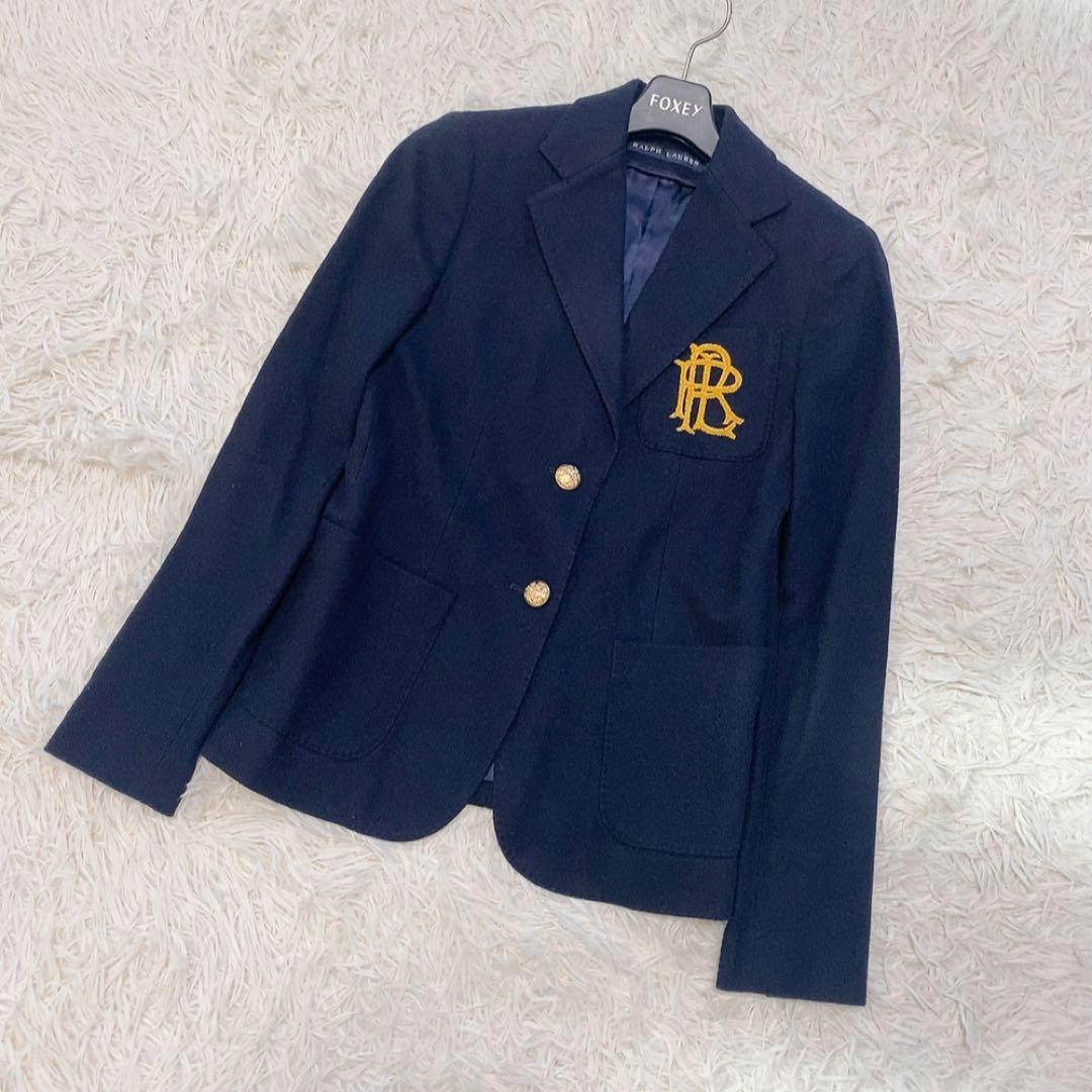 【美品】ラルフローレン 紺ブレ 金ボタン テーラードジャケット ロゴ エンブレム