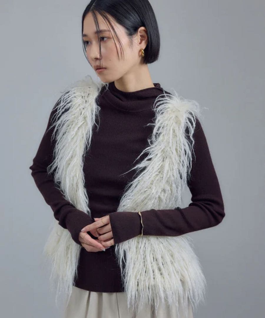 SALON adam et rope’ モヘヤロングシャギーハンドニットベスト