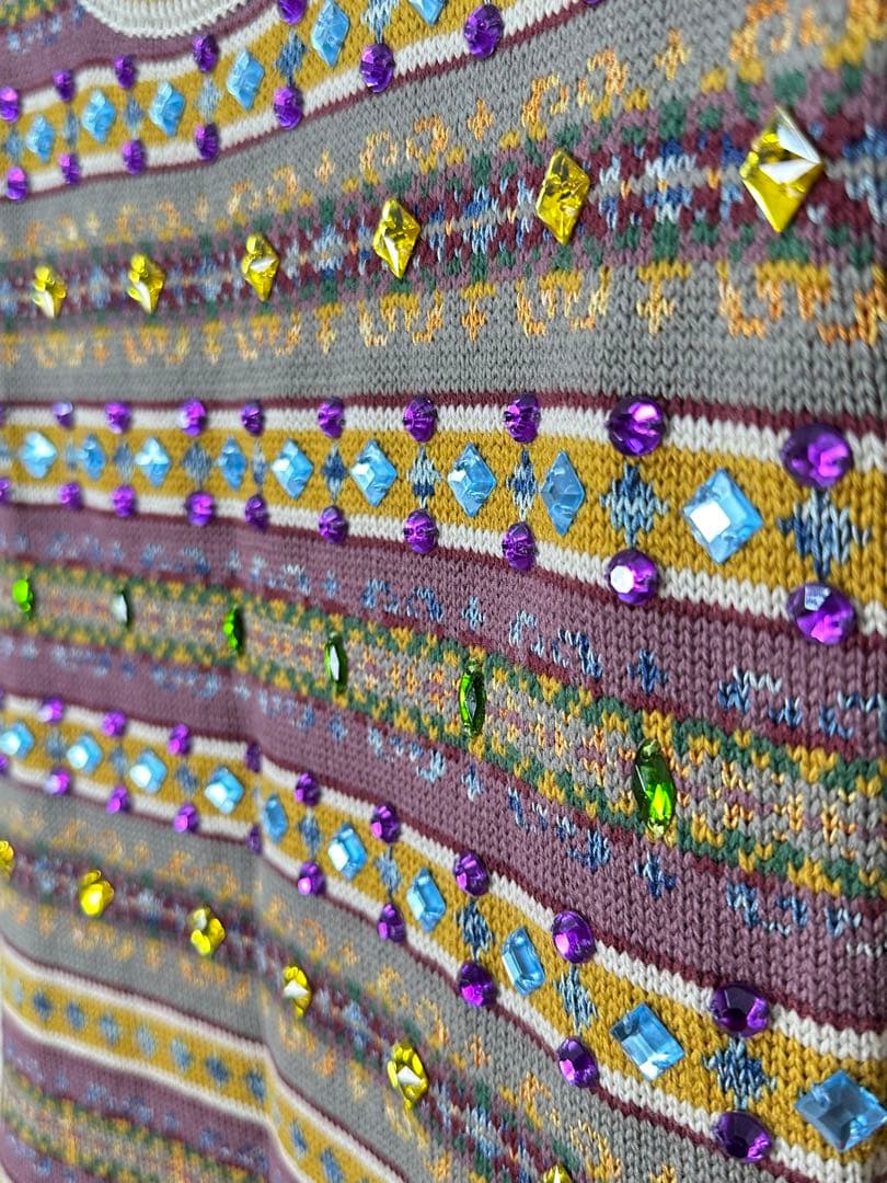 ジャンポールゴルチェマイユ クリスタルビジュー装飾 総柄ニットワンピース