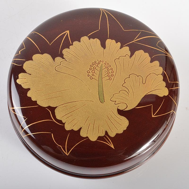 人間国宝　山下義人作　屋島神社古材　木地　呂塗蒔絵香合　芙蓉　共箱　V　5948